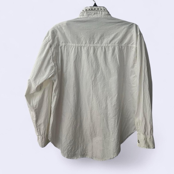 White Button Down Shirt with Fringe and Studs - Picture 2 of 7